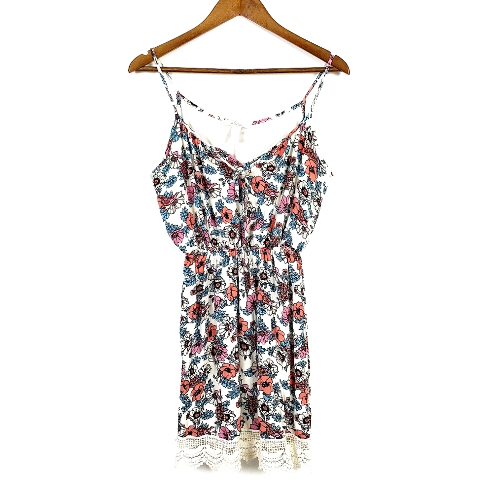 Wild Daisy Sleeveless Floral Sundress‎ Womens Size L Crochet Hem Elastic Waist - Picture 5 of 12